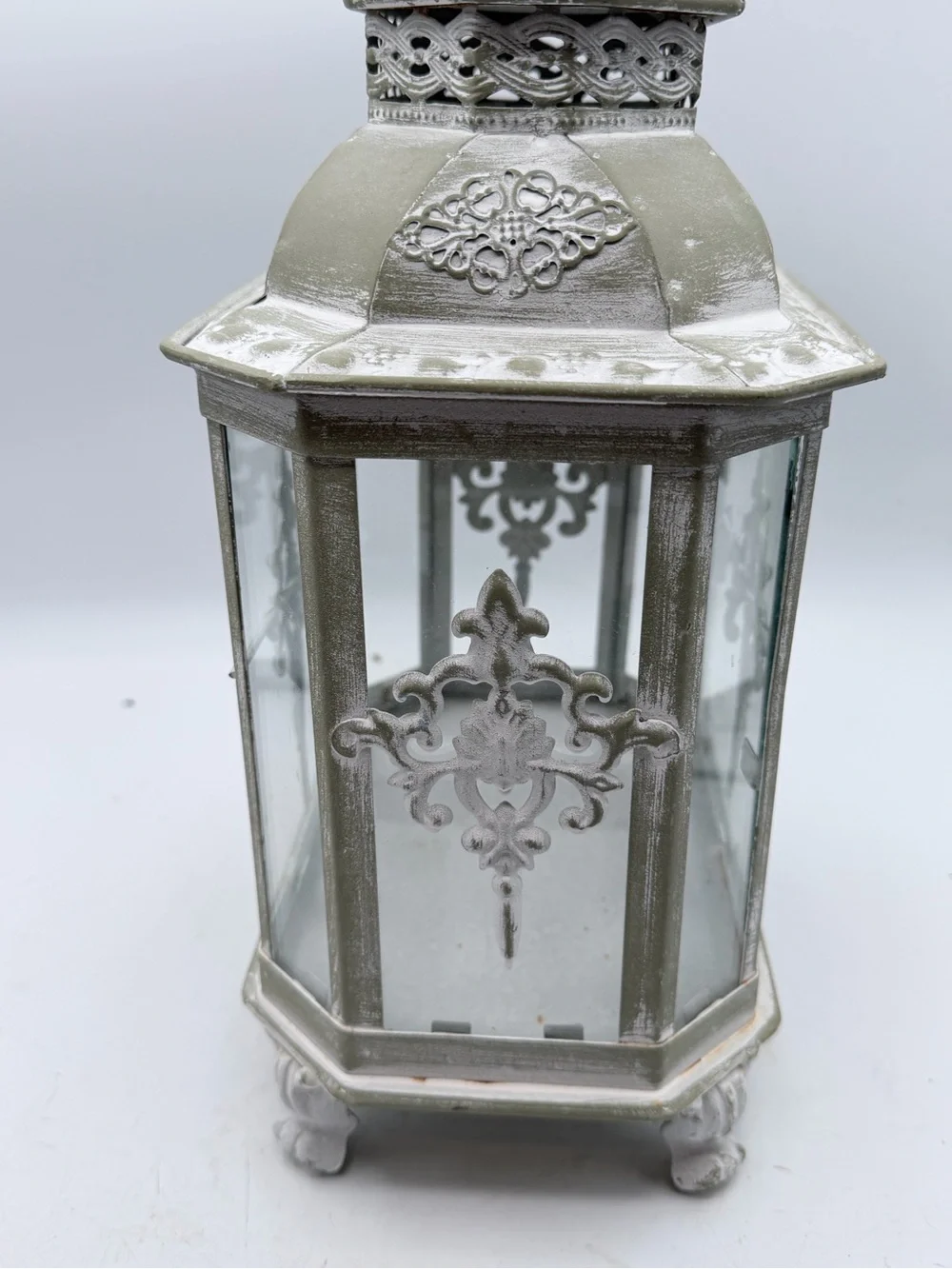 Distressed Sage Green/Gray Decorative Lantern